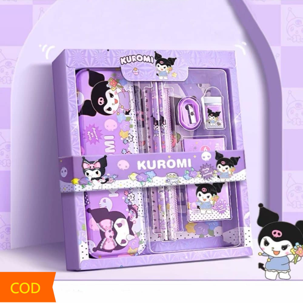 

（COD） Kotak Pensil Anak Set 7 in 1 Stationery Hadiah Anak Sanrio Alat Tulis Set Kuromi My Melody Cinnamoroll