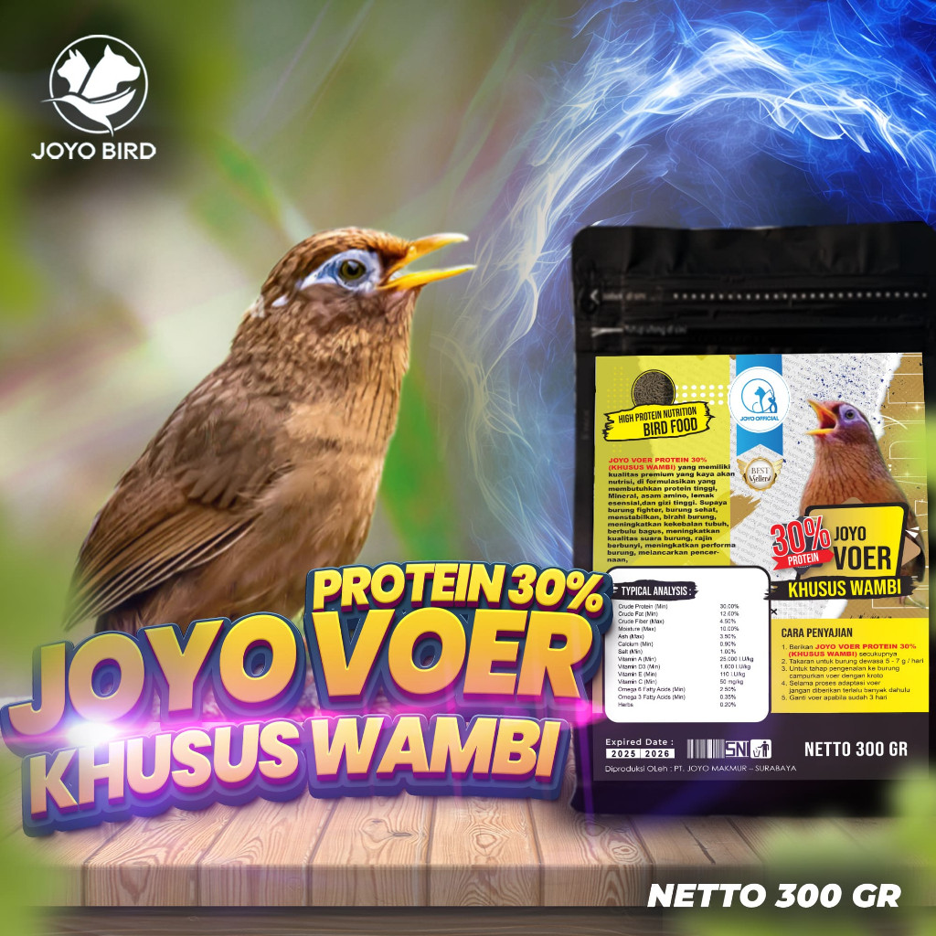 VOER BURUNG WAMBIE | VOER HARIAN | VOER NUTRISI KOMPLIT | JOYO VOER WAMBIE PROTEIN 30% 300 GR