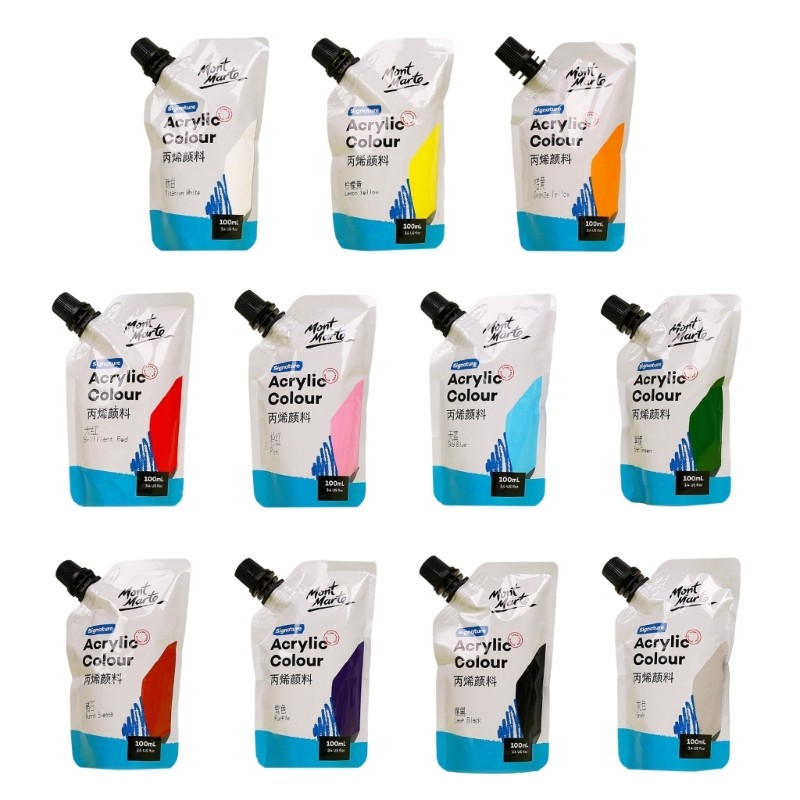 

Non Fading, Non Toxic, Single Color Paint for Painters Acrylic Paint, 11 Colors (100ml Pouches), In Bags Rich Pigment