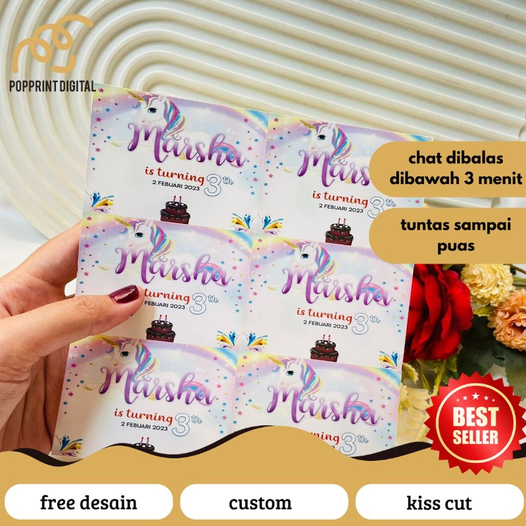 

PopPrints Print Sticker Ulang Tahun Anak Stiker Label Ultah Ulang Taun Bentuk Persegi Free Desain