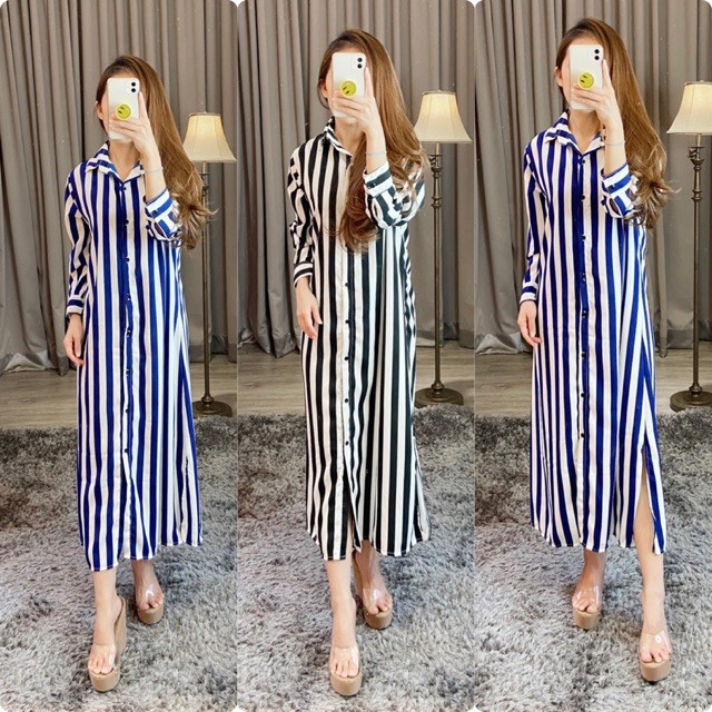 DHOLISHOP.ID Maxy kemeja salur/ gamis salur/ gamis muslim / K 1131 1163