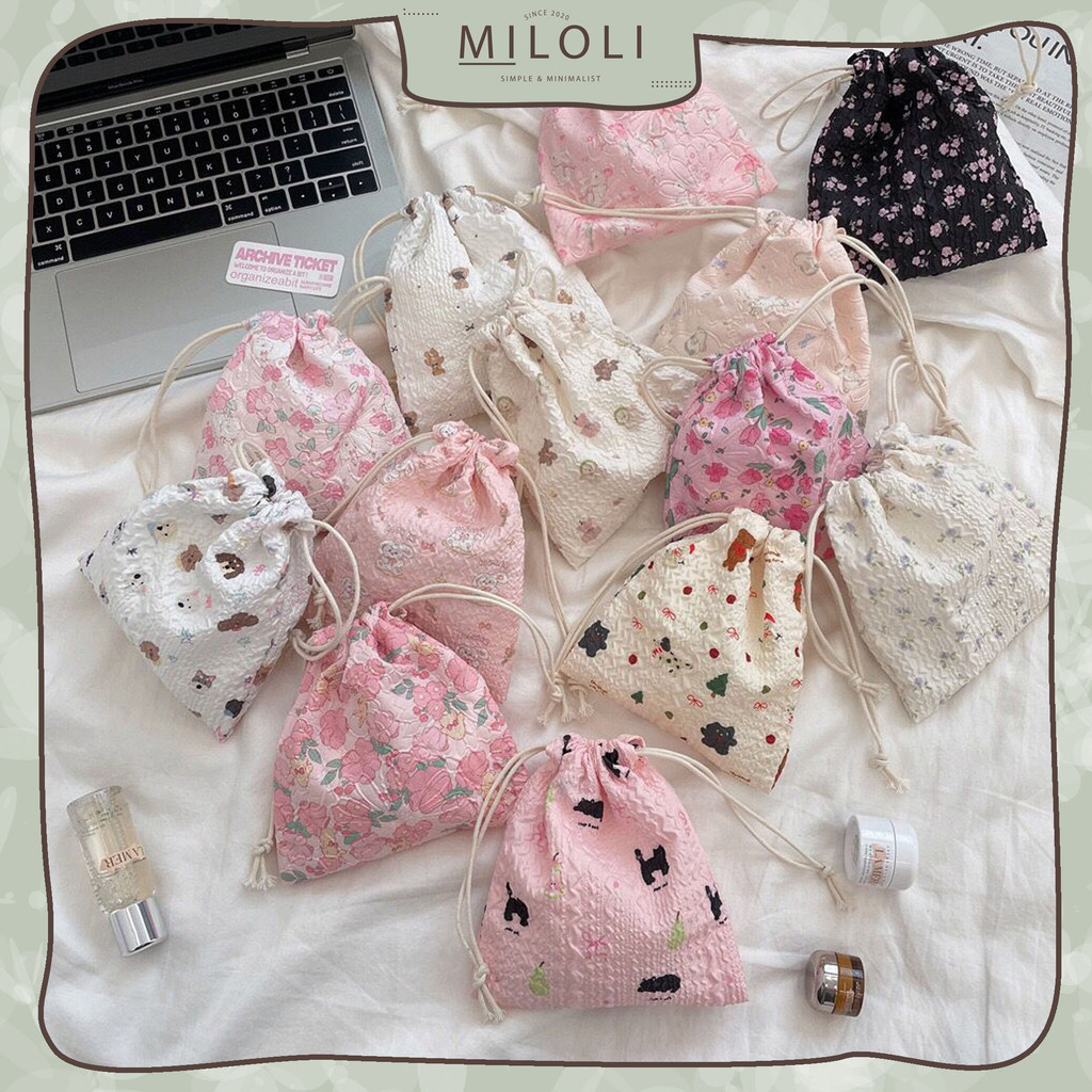 [MILOLI] 1Pcs POUCH SERUT MINI Coin Storage Bag Jewelry Lipstik Kosmetik Tote Rope Travel Kotak Pens