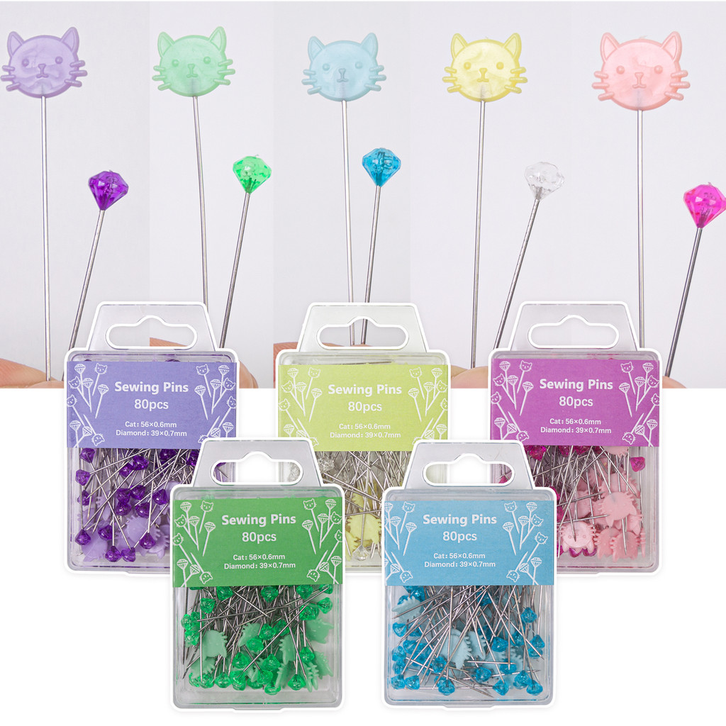

Cat-Shaped Diamond Head P - 80pcs Multi-Color Sewing P for Fabric Fixing, Craft & Sewing Accessories