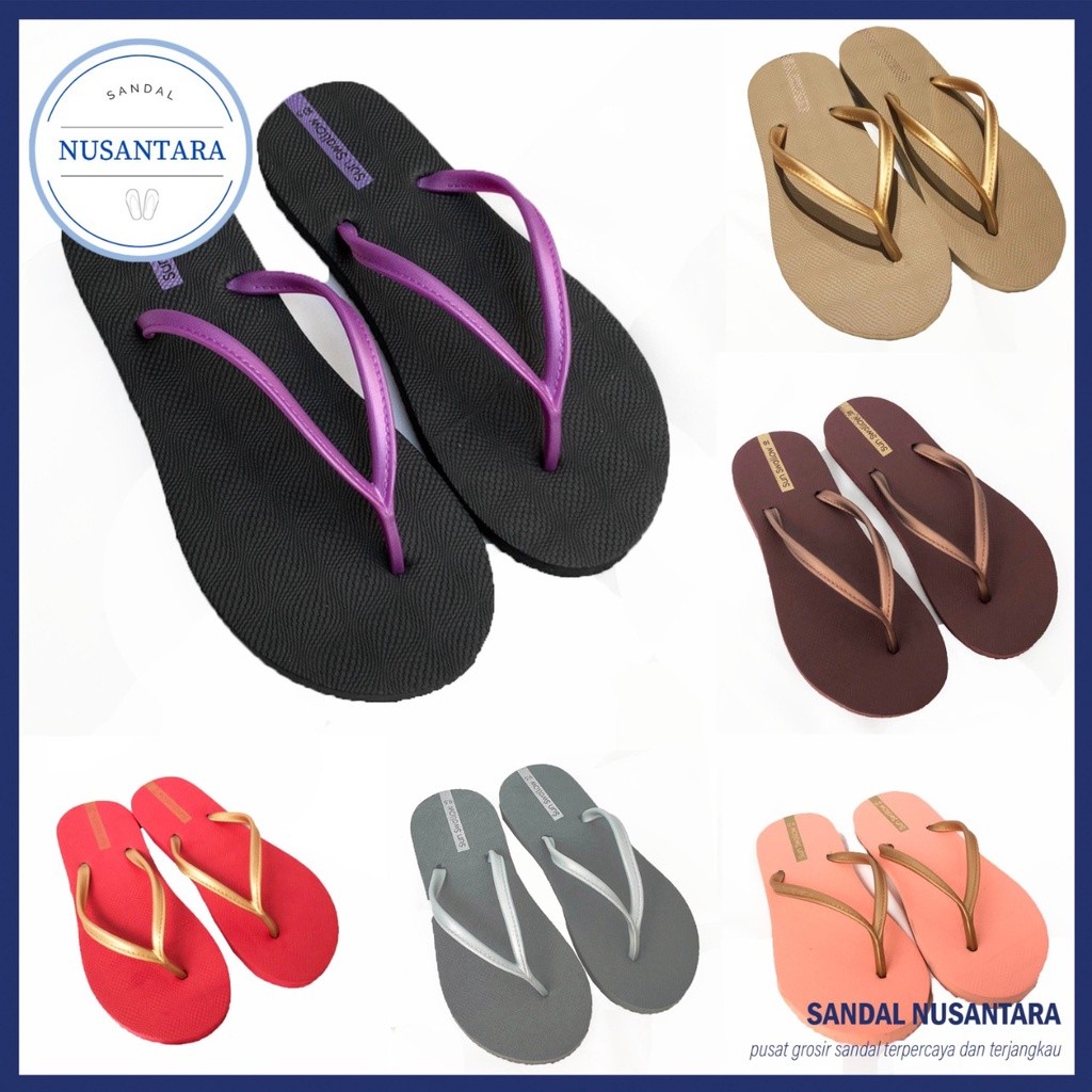 Sandal Jepit Karet Wanita Sun Swallow Tokyo Abu-abu Emas Hitam Coklat