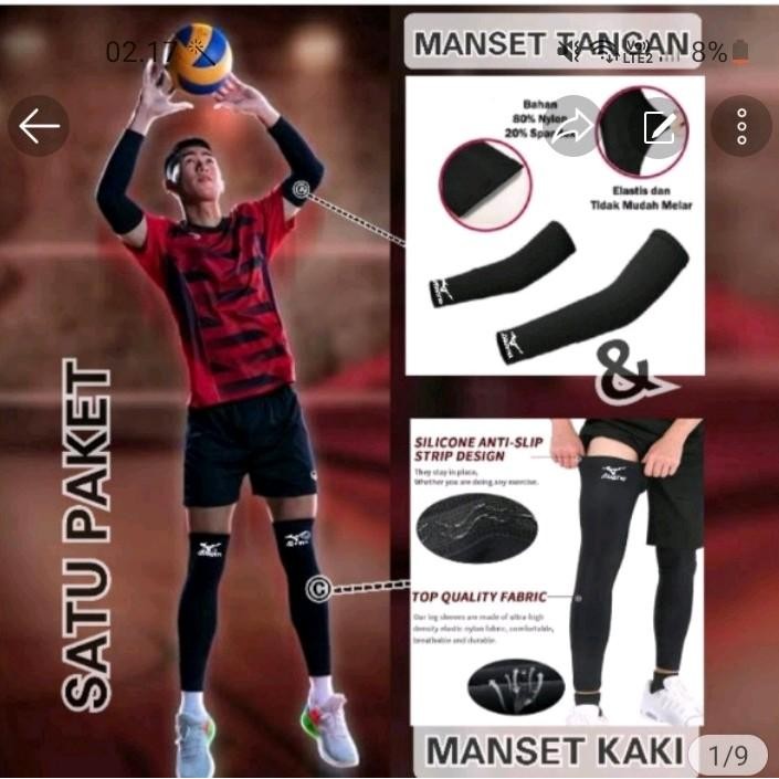 Sarung tangan voli dan sepasang manset kaki voli