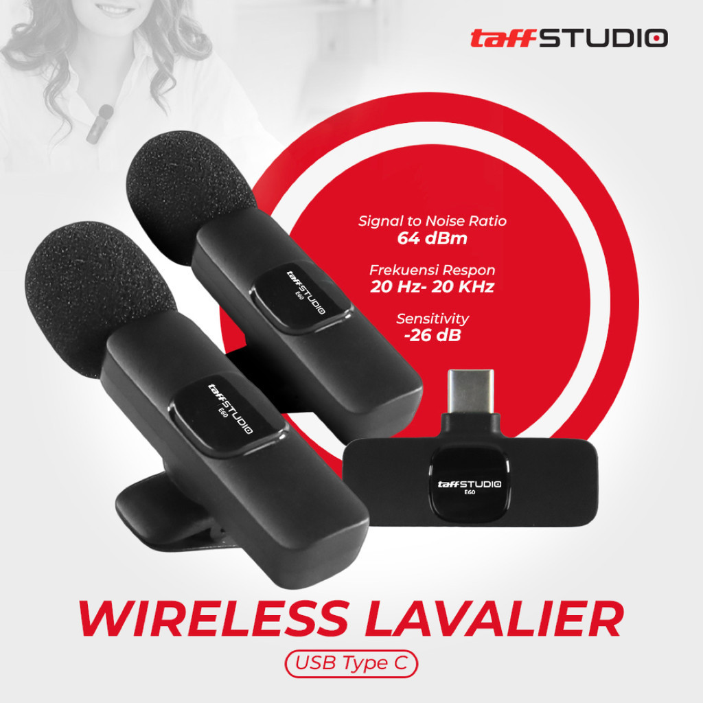 2 Mic Mikrofon Wireless HP Lavalier Microphone USB Type C 2.4 GHz - TaffSTUDIO / Mikrofon Clip on Wi