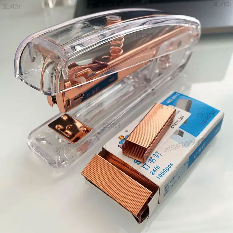 

DELVTCH Transparent Stapler Fit For Metal 12# 24/6 Staples Rose Silver Color Office Accessories School Stationery Binding Supply