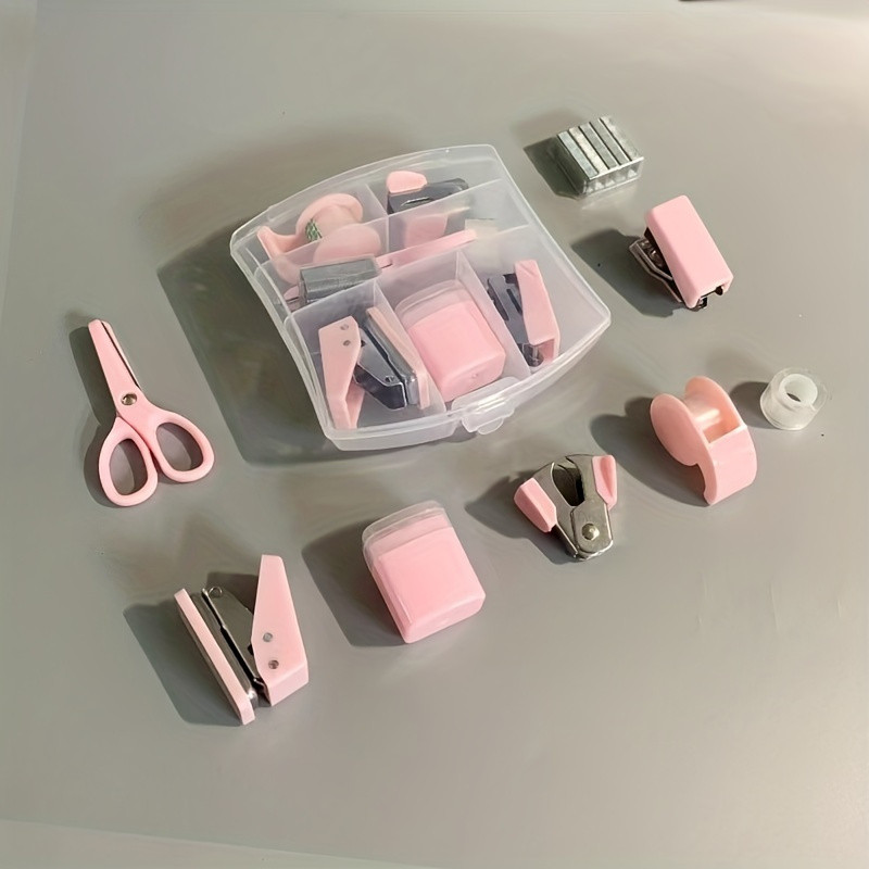 

8pcs/box Portable stationery, including punch, stapler, stapler tape rack small tape, pencil holder Scissors 500 staplers