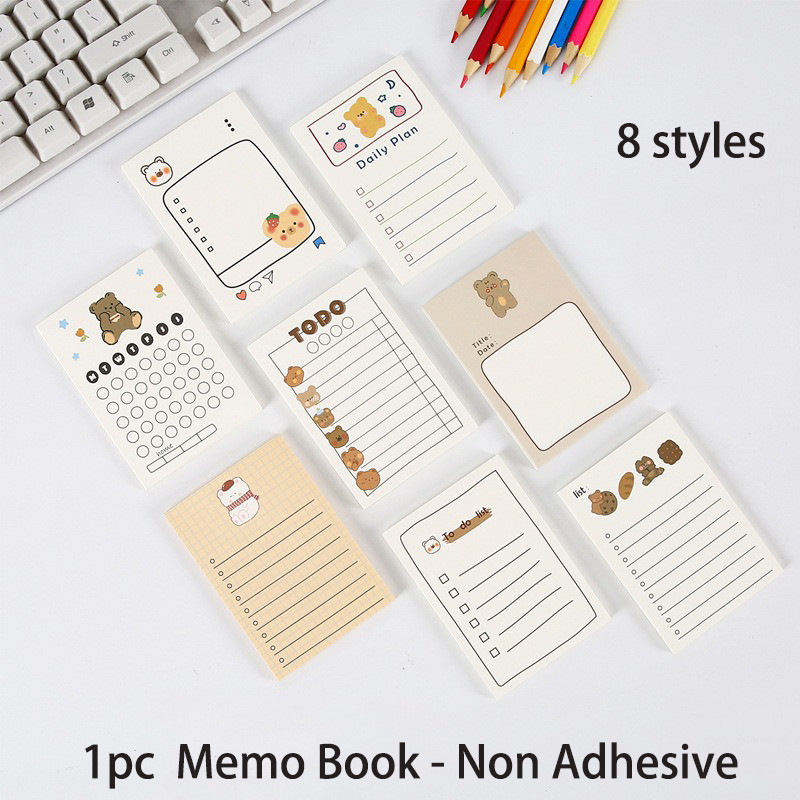 

1PCS 50sheets Bear Memo Book message note pad Non Sticky to-do record book, compact&portable,School Office Supplies