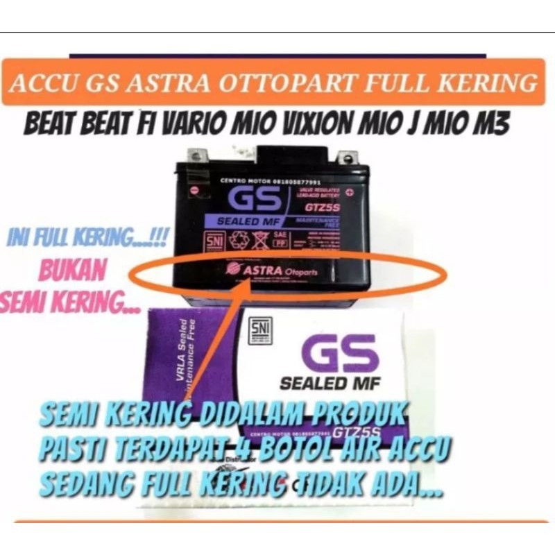 Aki gs astra accu kering motor beat vario mio GTZ5S gs astra otoparts accu kering