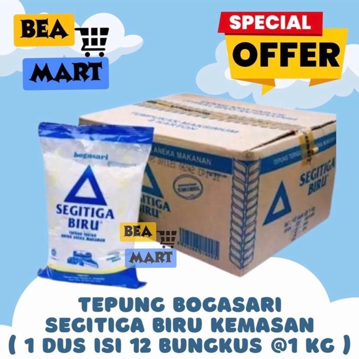 

[ INSTANT ONLY ] Tepung Terigu Segitiga Biru 1kg 1 dus 12 Pcs | Bogasari Kemasan 1 kg