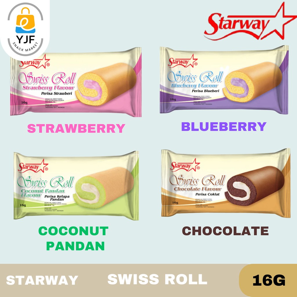 

Starway Swiss Roll 16g 1PCS / Chocolate / Coconut Pandan / Strawberry / Blueberry / Kue / Cemilan