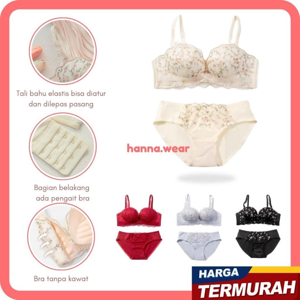 PROMO GILA Bra Set CD 3977 Bra CD Set Pakaian Dalam Wanita Bra Tanpa Kawat Bh Tanpa Kawat BH Set Cel