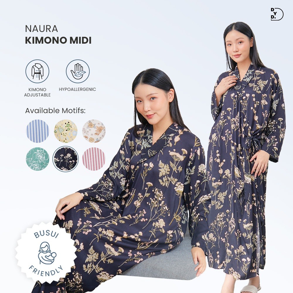 CUCI GUDANG DYD LABEL Dress Kimono Naura Midi Daster Busui dan Lahiran Friendly Bahan Rayon Size Jum