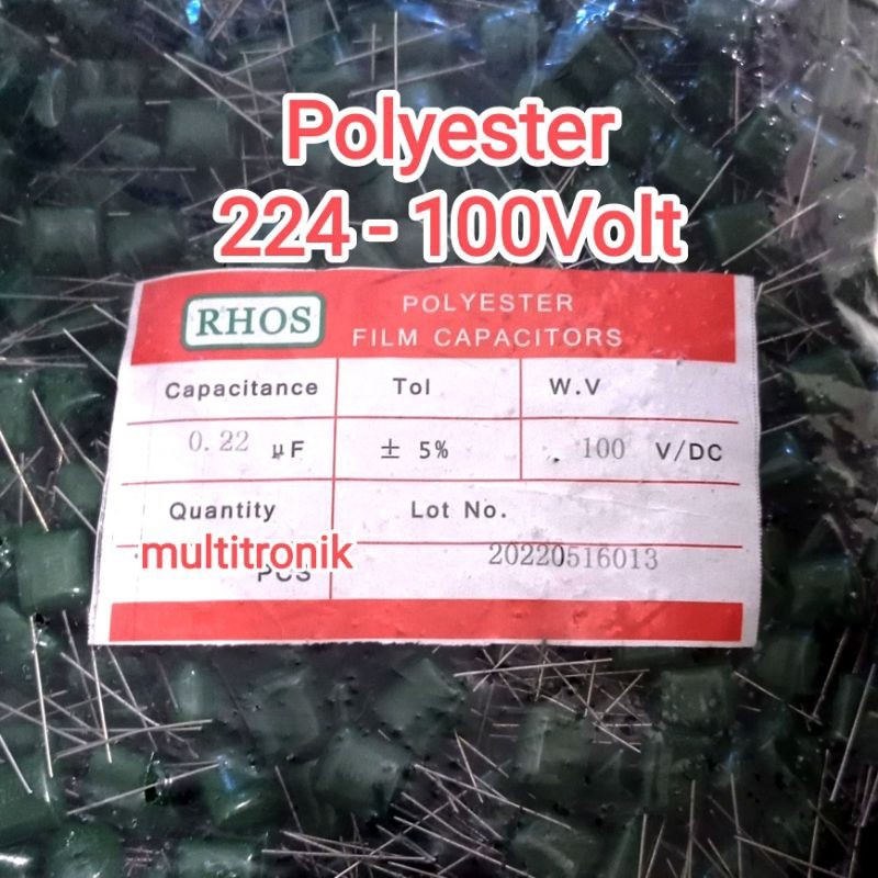 Milar Hijau 224 100 Volt Polyester 224 100V Capasitor 0.22uf 100Volt