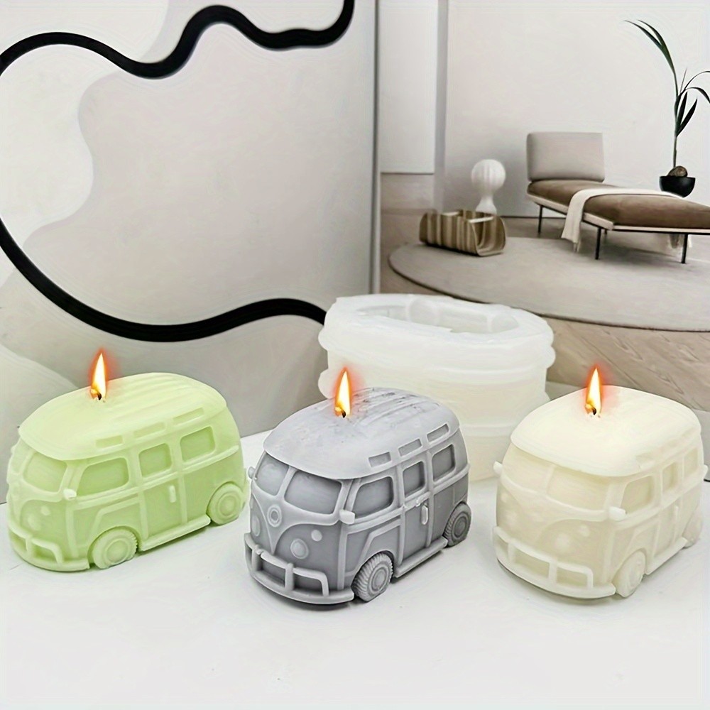 

Retro Camping Bus Shape Scented Candle Silicone Mold DIY Mini Car Mould Gypsum Resin Making Tool Craft Gifts Home Desk Decor