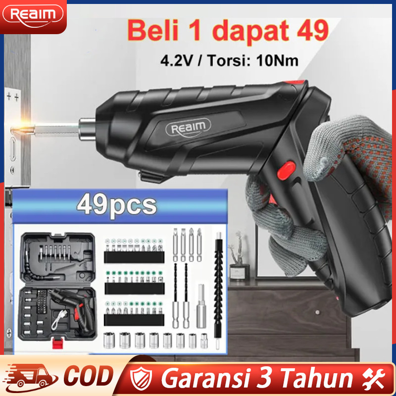 Reaim Mesin Bor Cordless Mini 49pcs Set 4.2V /Cordless Set Screwdriver Baterai Bor mini Obeng Mesin 