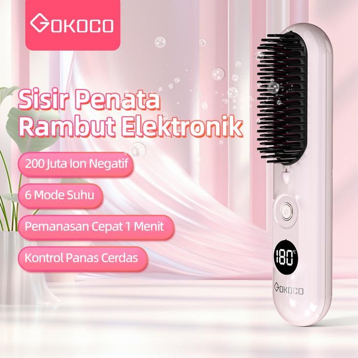 GOKOCO Sisir Catok Pelurus Rambut Elektrik Comb Sisir Pelurus Rambut Tanpa Kabel Cordless Hair strai