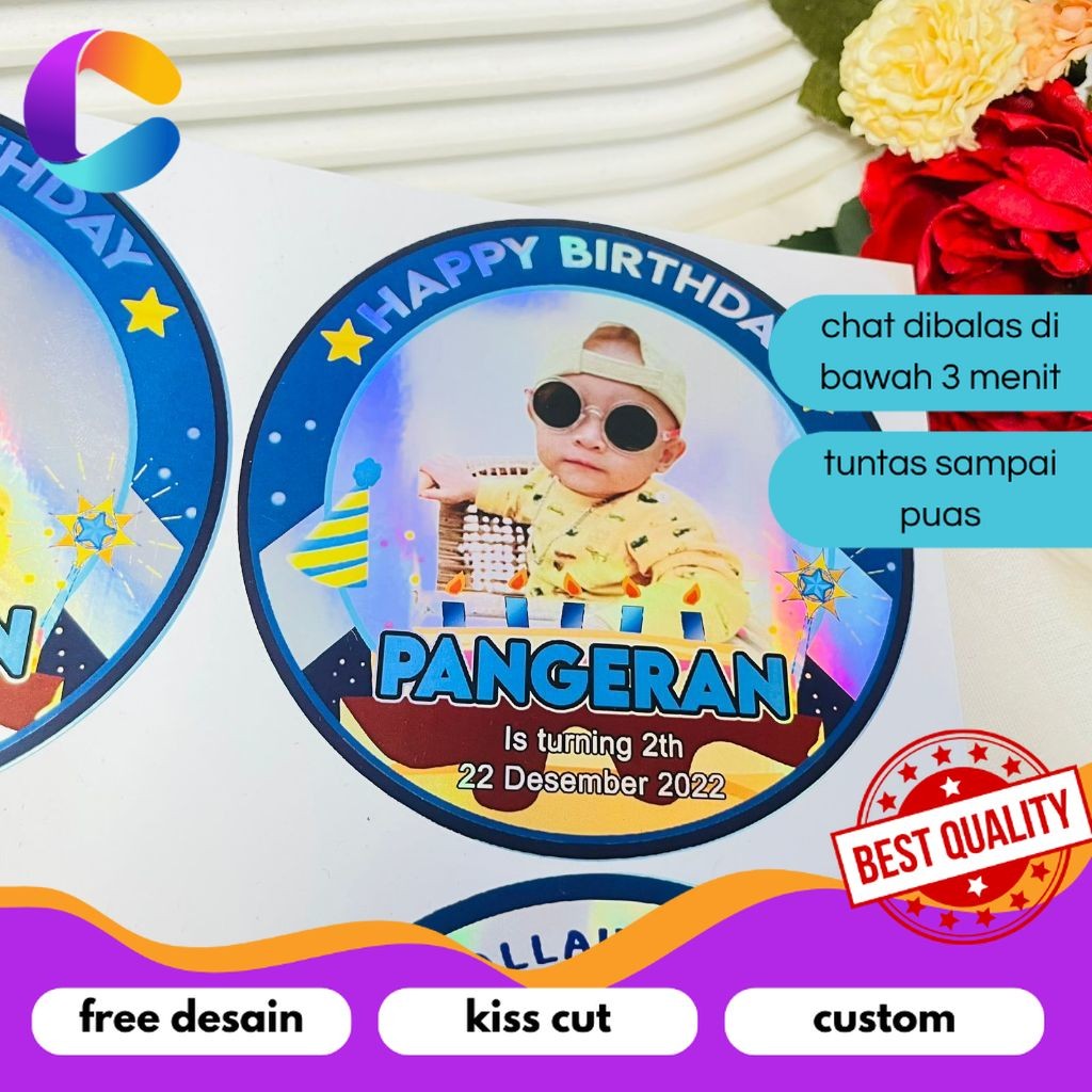

Cetak INC Sticker Bulat Hologram Ulang Tahun Stiker Label Undangan Happy Birthday Kecil Free Desain