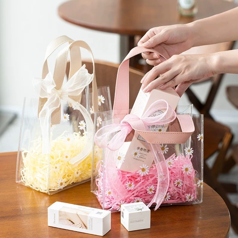 

PLAOSANSTORE Tas Hampers Transparan Mika Ulang Tahun Anak Goodie Bag Bingkisan Sourvenir Ultah Bahan PVC Bening