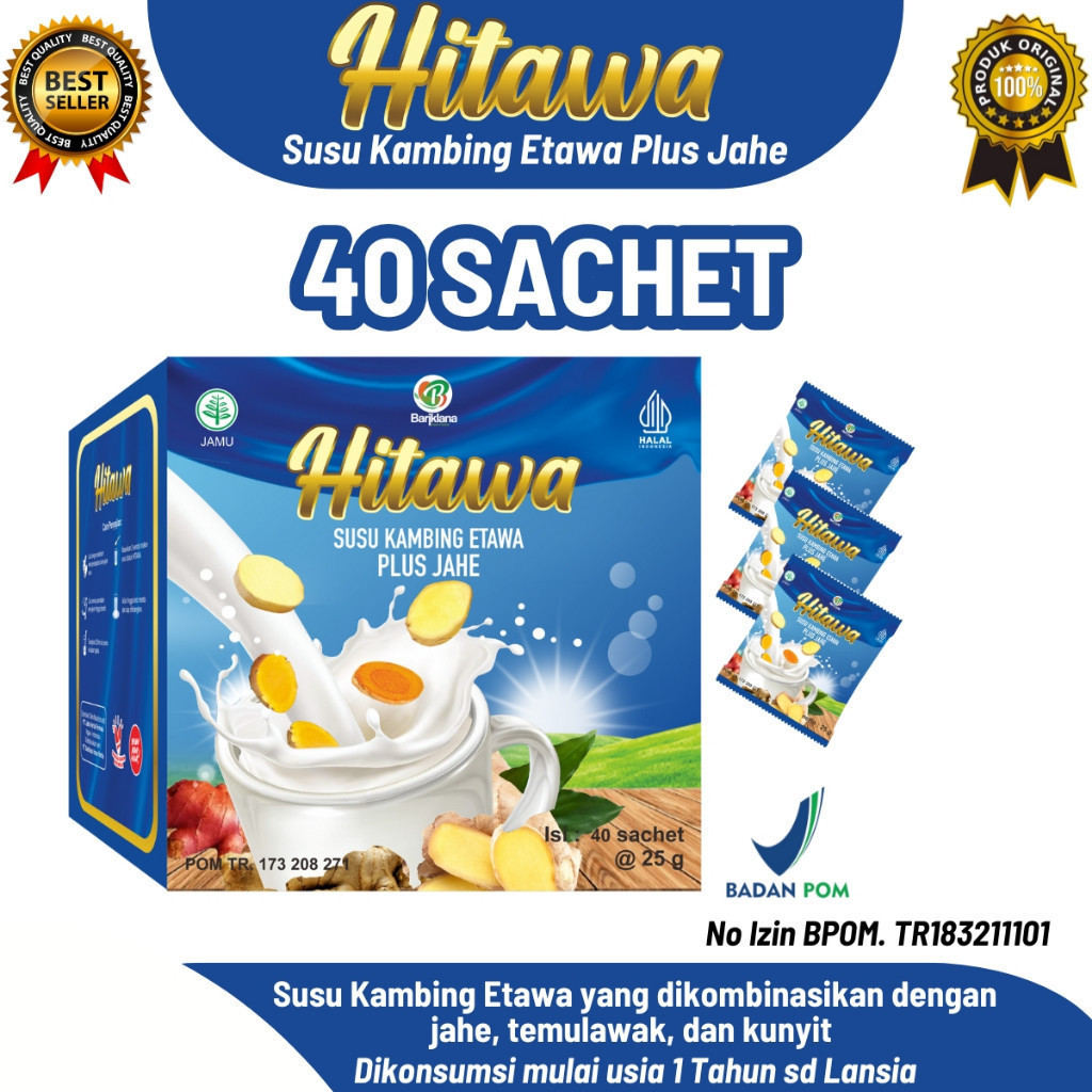 

HITAWA SACHET / Netto 1KG isi 40 Pcs / Susu Etawa Plus Herbal Jahe Kunyit Temulawak