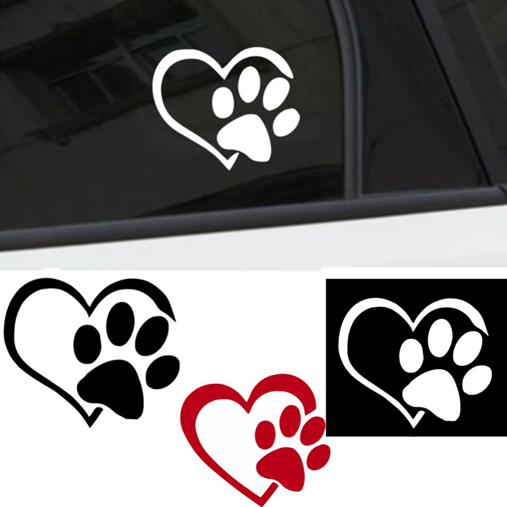 

Cute Dog Paw Car Sticker with Peach Heart Cartoon Animal Take Dog Cat Love Pet Sticker Black White Red