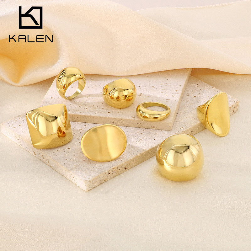 Tren pribadi cincin cermin atas busur emas yang dipoles cincin huruf berlebihan 18k berlapis emas ci