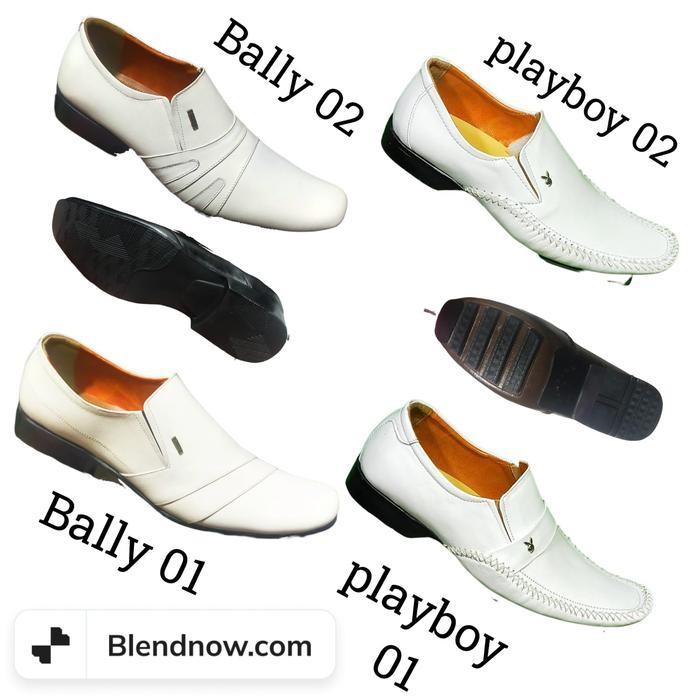 sepatu playboy sepatu pantofel pria sepatu formal kulit asli sepatu - pantopel putih, 39
