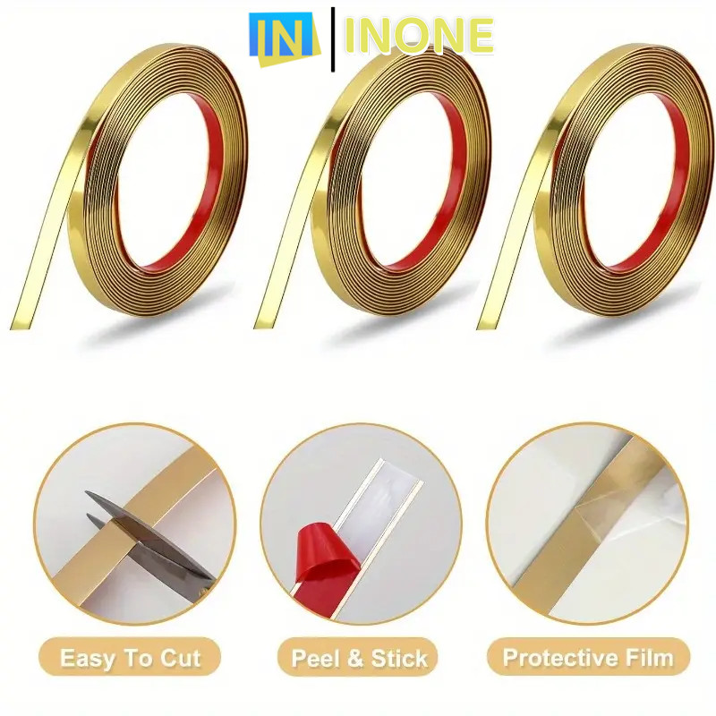 INONE - 5M List Plat Strip Mirror Gold / Wallpaper Dinding List Gold Wall Molding