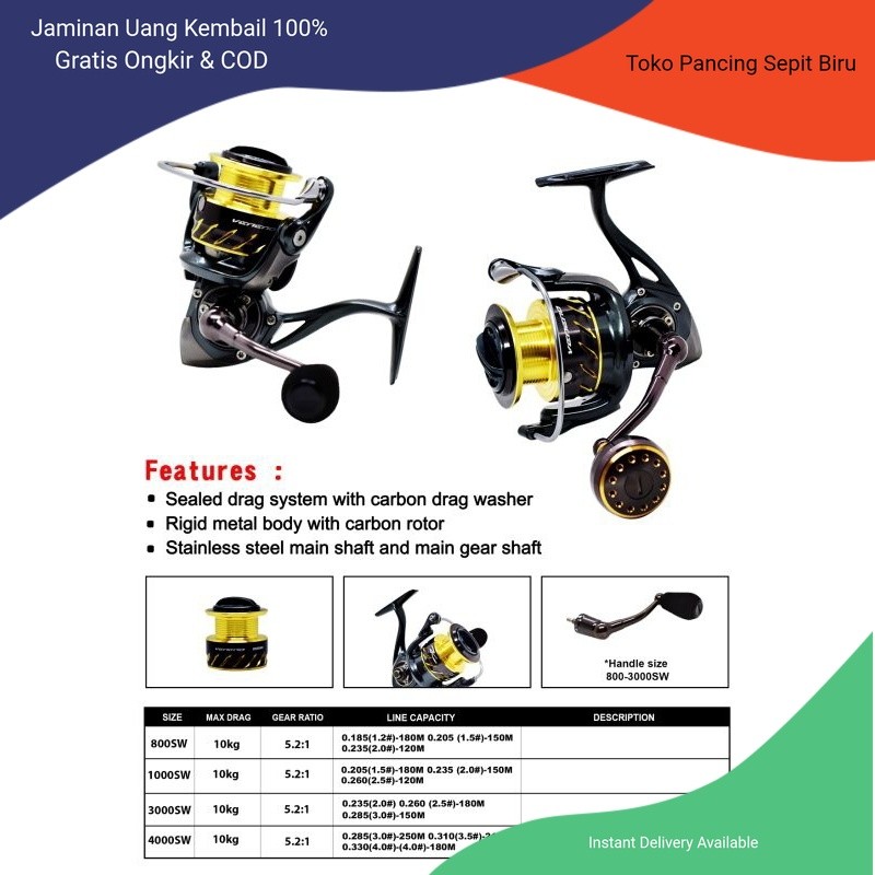 Reel Team Kamikaze VENENO Saltwater 800, 1000, 3000, 4000, 11+1BB Power Handle 100% Original REEL PA