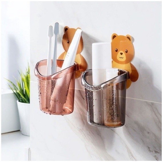 Holder Bear Tempat Sikat Gigi Tempel Dinding Kamar Mandi Odol Brush On Sabun Rak Anak Lucu Karakter