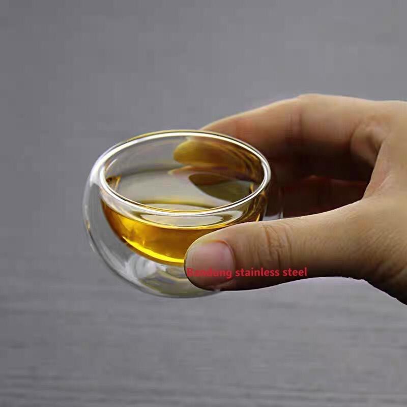 Gelas double wall 50ml cangkir teh cantik kecil kaca unik glass Gelas