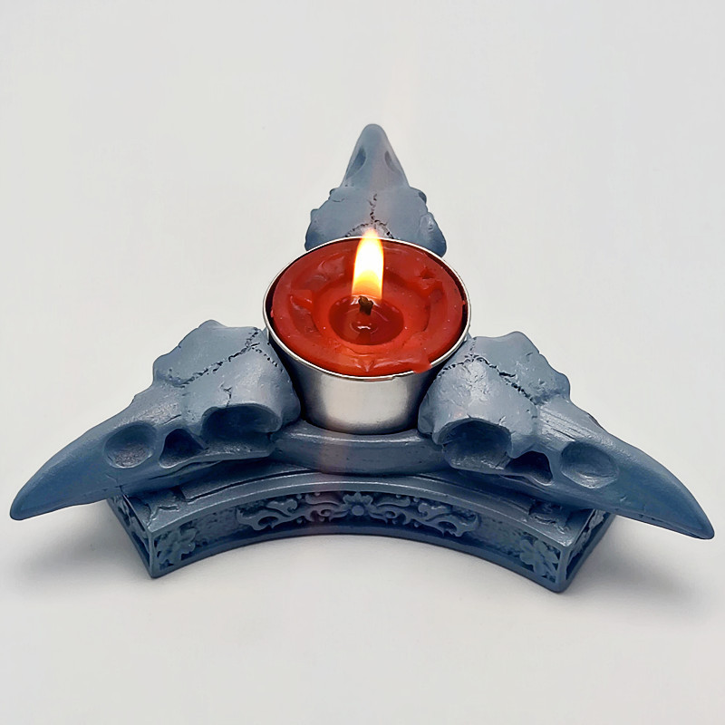 

Triangular crow skull candle holder silicone mold diy concrete resin plaster model making mold Halloween decoration tool
