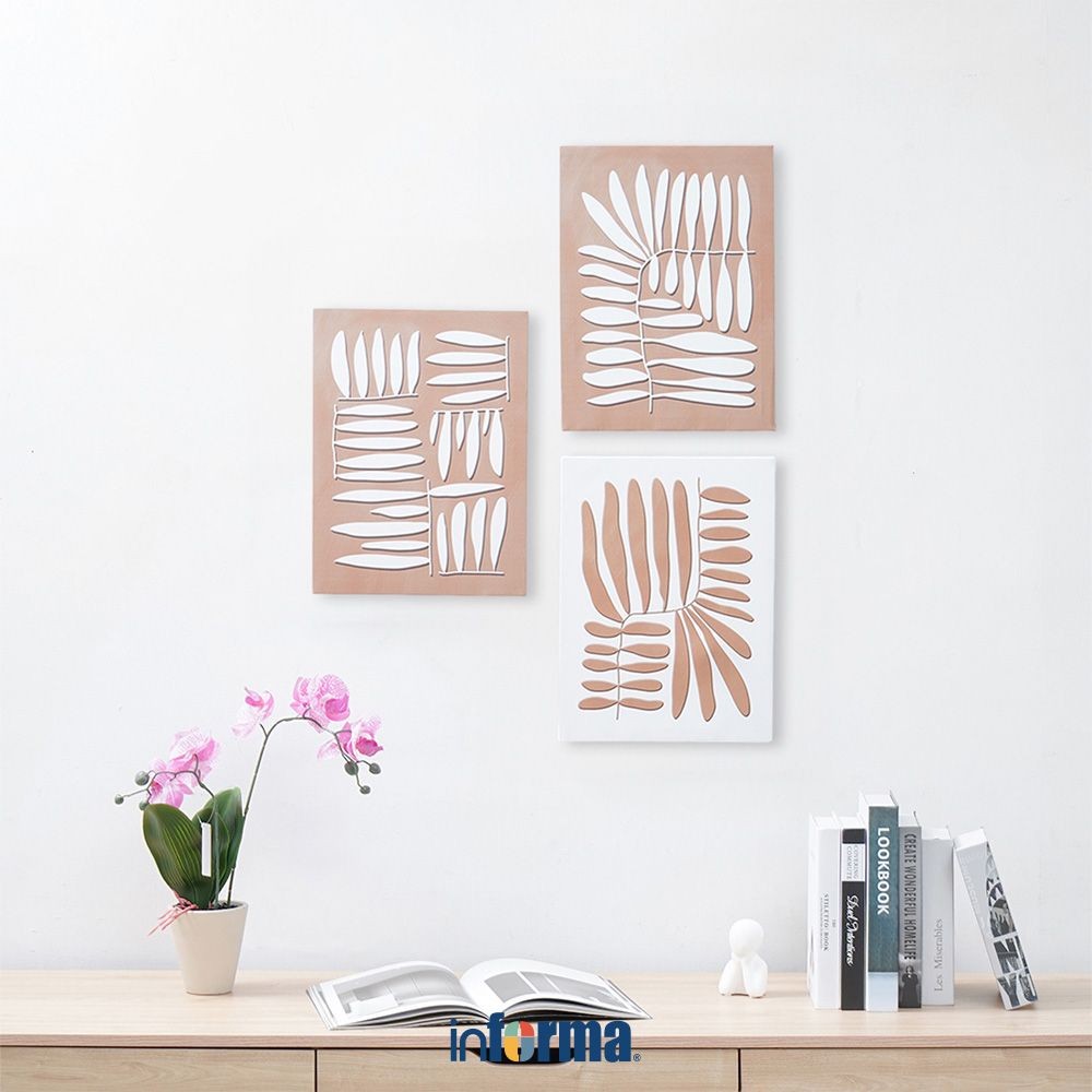 Informa 30x40 cm Set 3 pcs Hiasan Dinding Kanvas Print Shape Brown x23 Wall Art Decoration Lukisan C