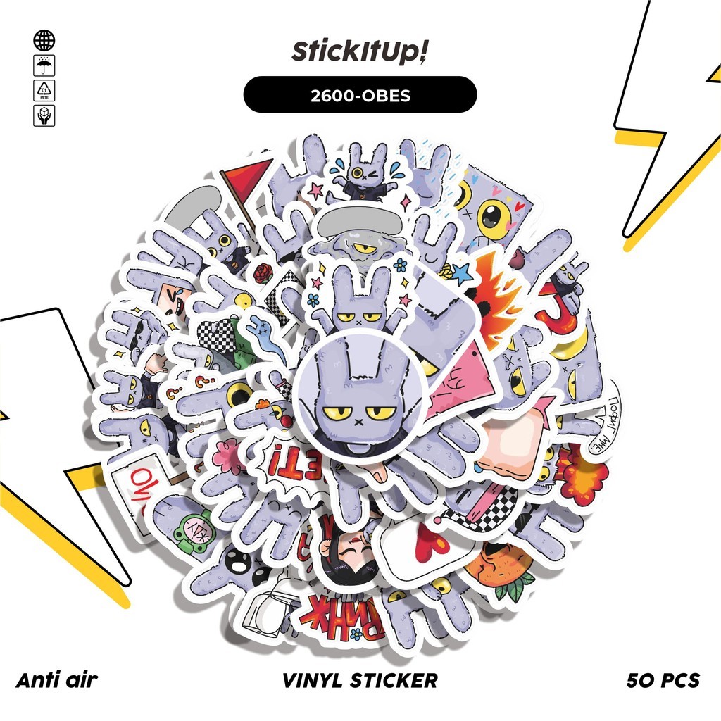 

COD✨ 50 Pcs Stiker Pack FUNNY CHARACTER MARK OBES THE RABBIT Lucu Aesthetic Vynil Waterproof untuk Freebies Sticker Buku Journal Casing HP Laptop