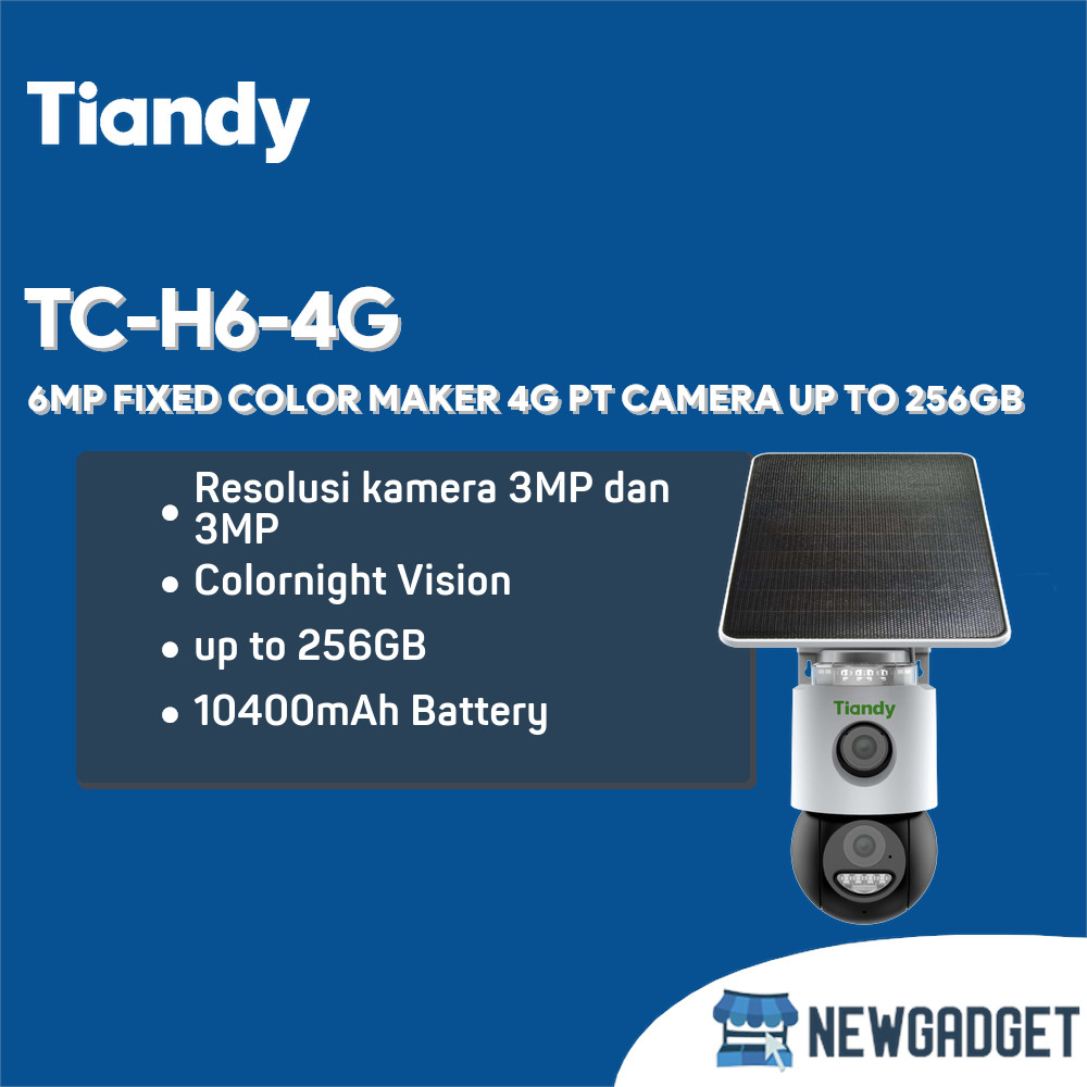 TIANDY TC-H6-4G 6MP CCTV OUTDOOR BATTERY FIXED COLOR MAKER SIMCARD 4G PT CAMERA UP TO 256GB