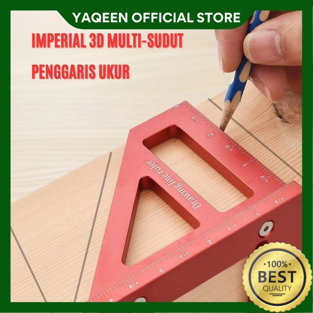 YAQEEN - Penggaris Kayu Sudut Siku 45 90 Skala Derajat Aluminium Multifungsi Pertukangan Multi Angle