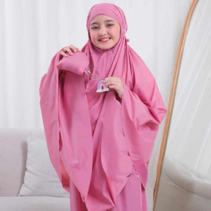 Mukena rainbow traveling mini pouch pelangi anak Tanggung  7-10tahun L - Mauve