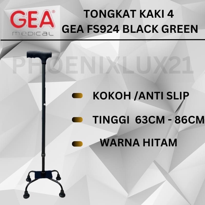 Tongkat kaki 4 GEA Alat bantu jalan Lansia model Kaki Ceper FS924 Hitam
