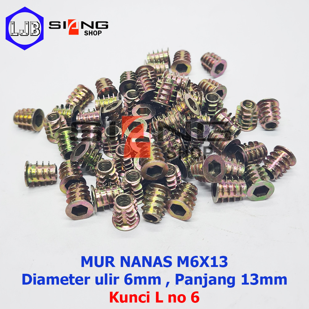 Mur Nanas OD M6x13 dan M6x20 (Mur Furniture, Mur Tanam)