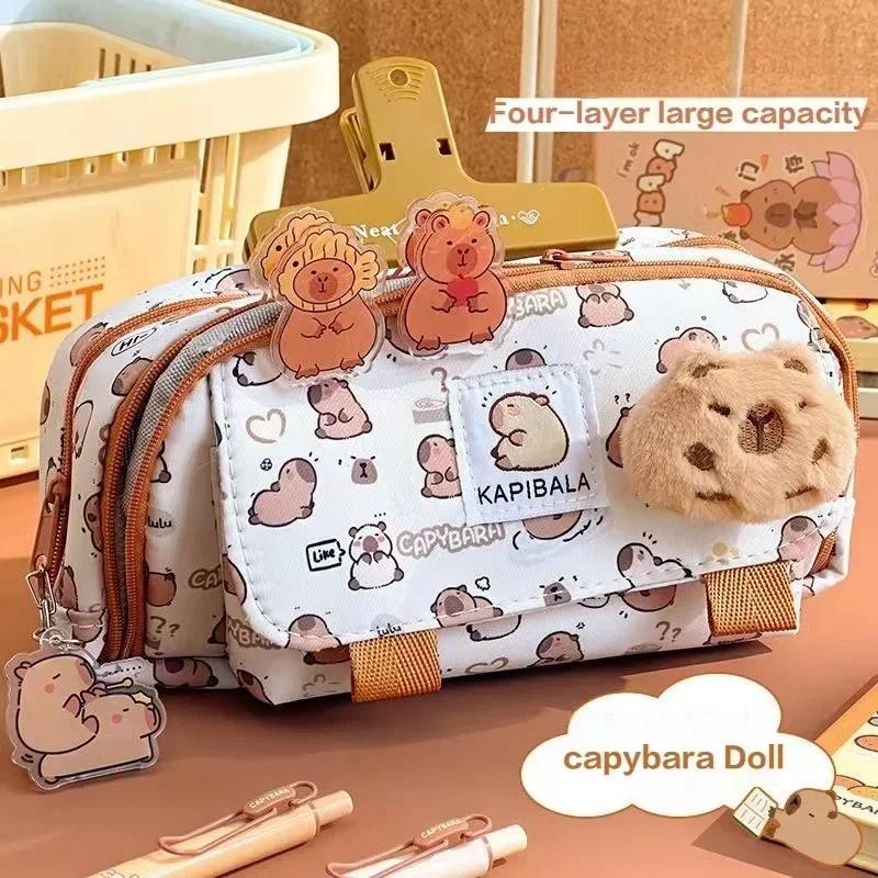 

Creative Three-layer Pen Bag Large Capacity Capybara Stationery Bag Multifunctional Pencil Case Student Gift
