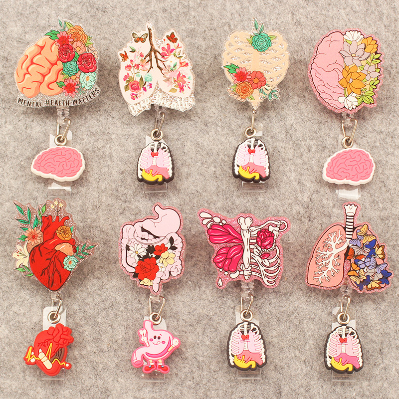 

Flower Heart Lung Brain Style Medical Doctor Nurse Retractable Badge Reel Exhibition Enfermera Hospital Card Holder Accessories