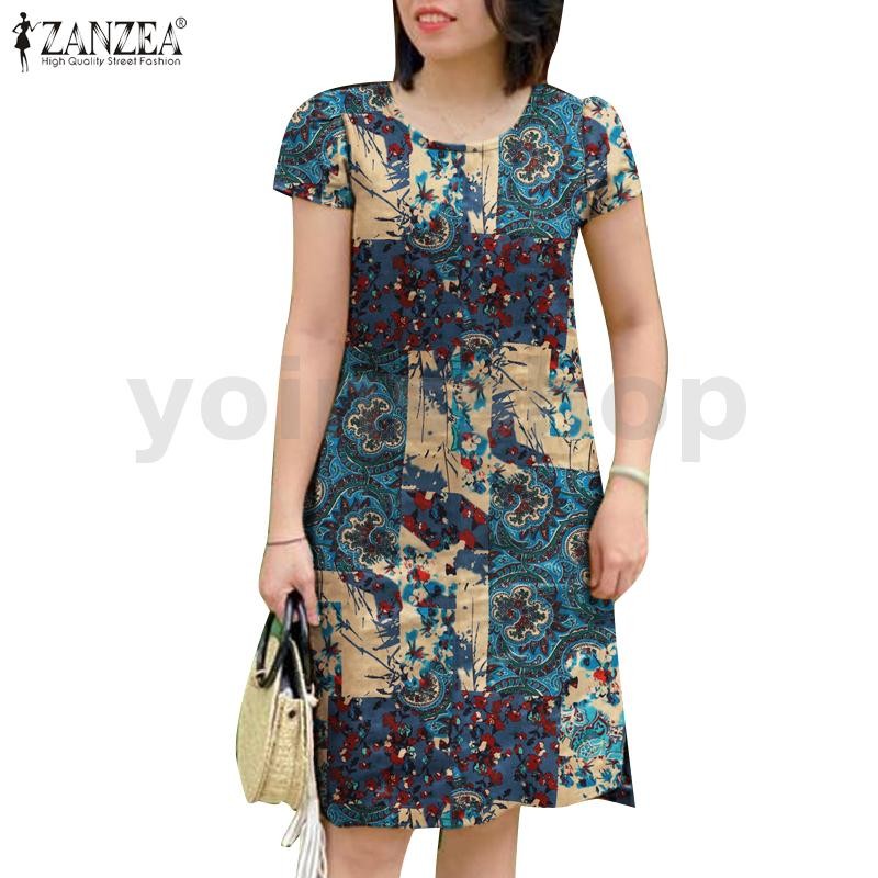 ZANZEA Women Korean Daily Floral Printed Short Sleeve Dress Presale