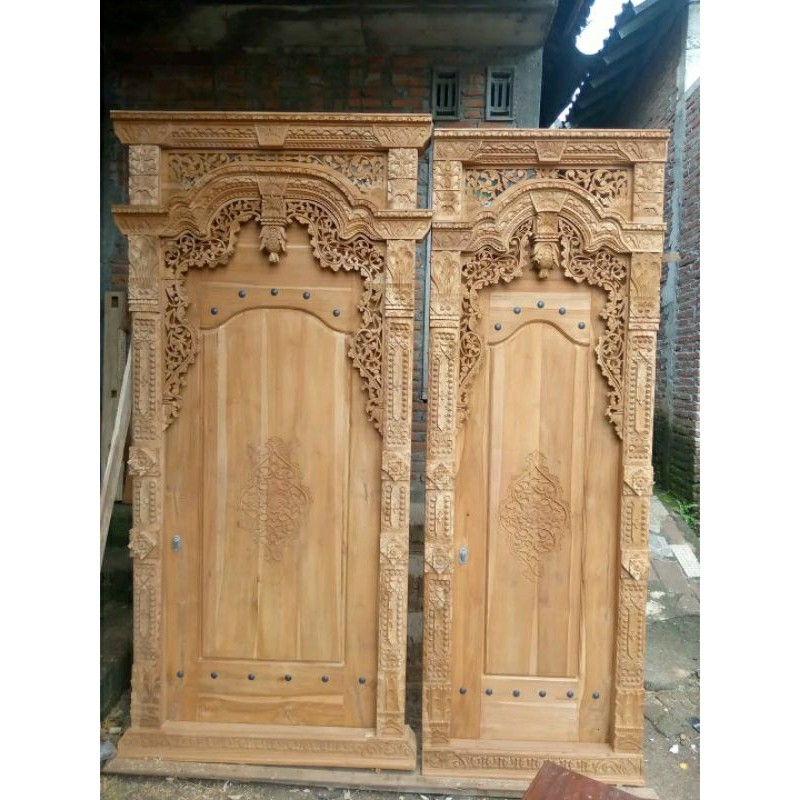 Pintu Kusen Kamar Jati Ukir, Set Pintu Kusen Kamar Jati Ukir Jepara Ukuran 100 x 250 cm  & Ukuran 11