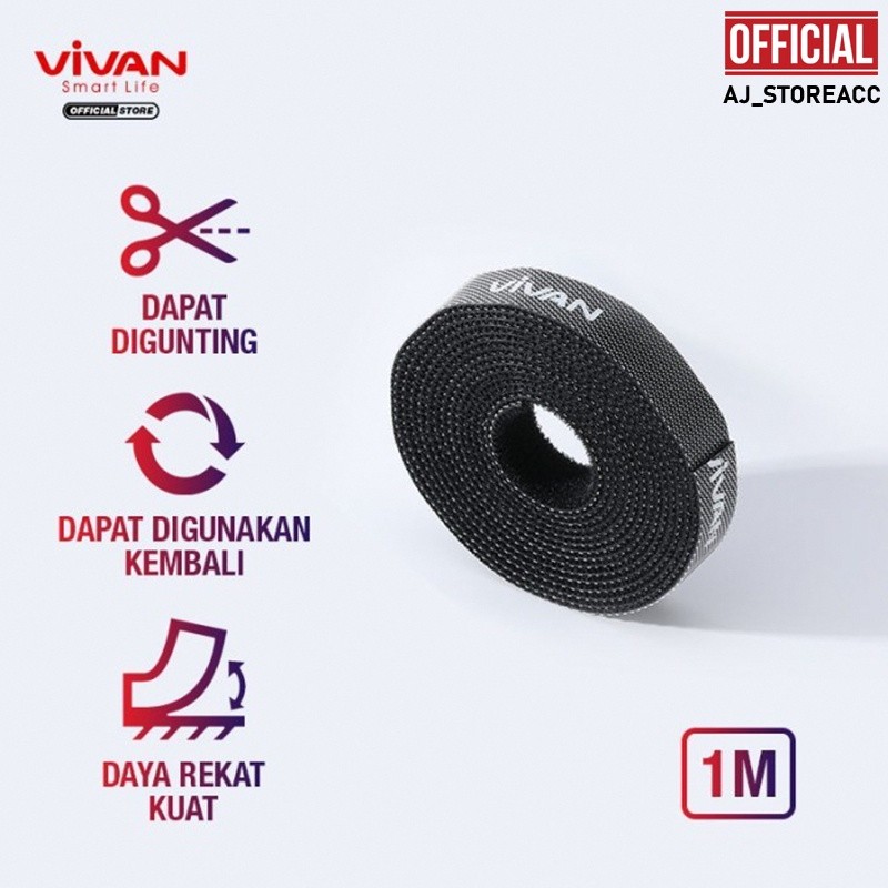 * VIVAN PEREKAT PENGIKAT KABEL VVT02 REUSABLE VELCRO STRAP CABLE PANJANG 100CM