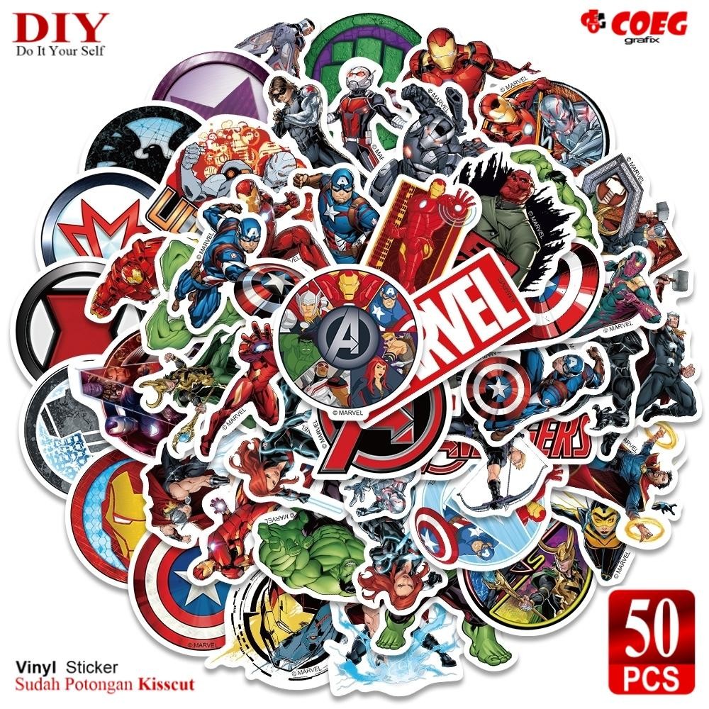 

50 PCS Stiker Marvel Avengers Super Hero Lucu Anti Air Vinyl CG58 Aesthetic Laptop Koper Helm Motor Buku Journal Casing HP Tablet