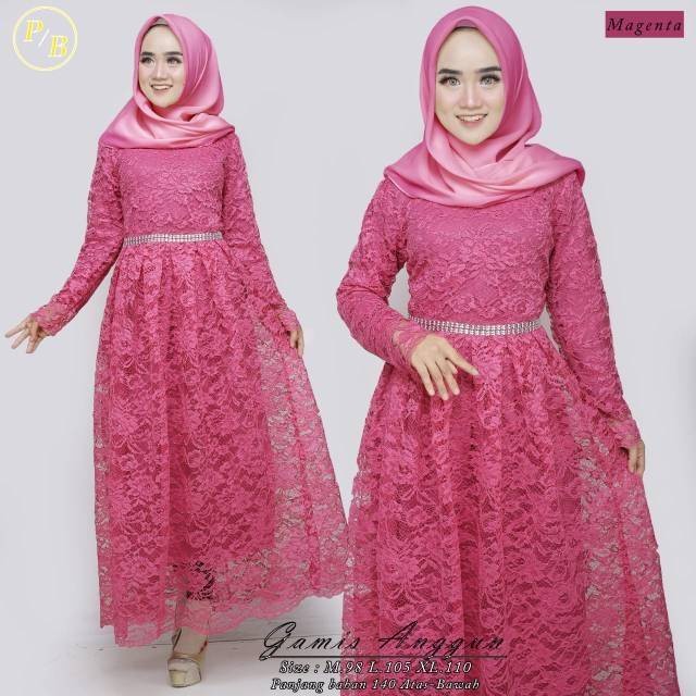Gamis brukat anggun warna pink fanta/ gamis pink/gamis brokat/gamis murah/gamis