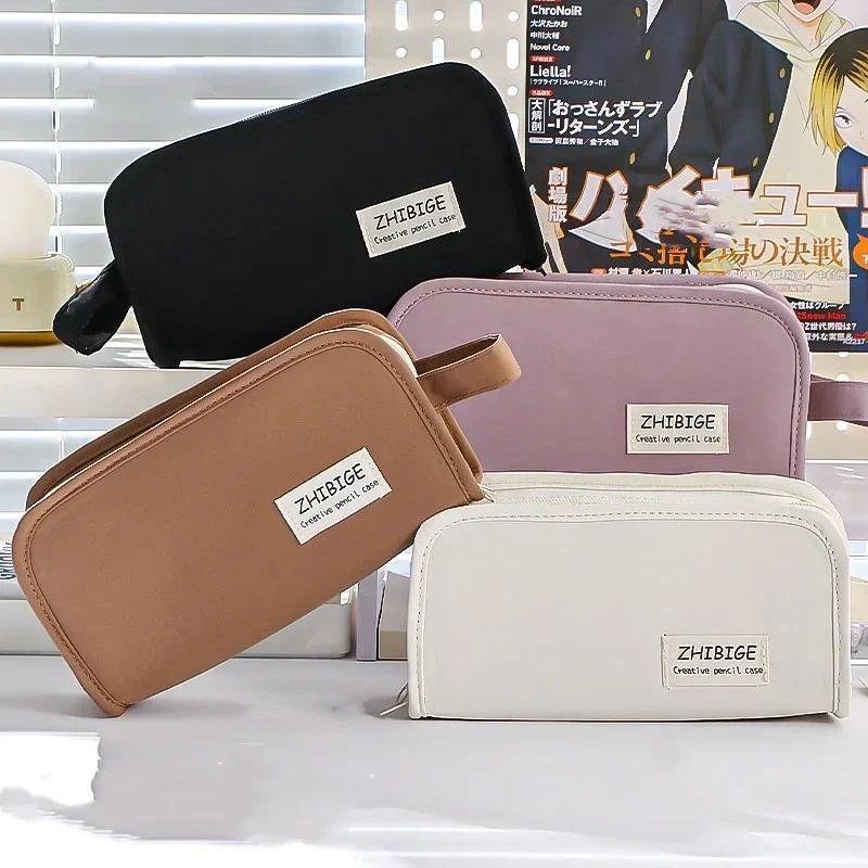 

1 Pc Simplicity Kids Boy Girl Pencil Case Fashion Solid Color Series Transparent Pen Bag Large Capacity Stationery Organizer Bag