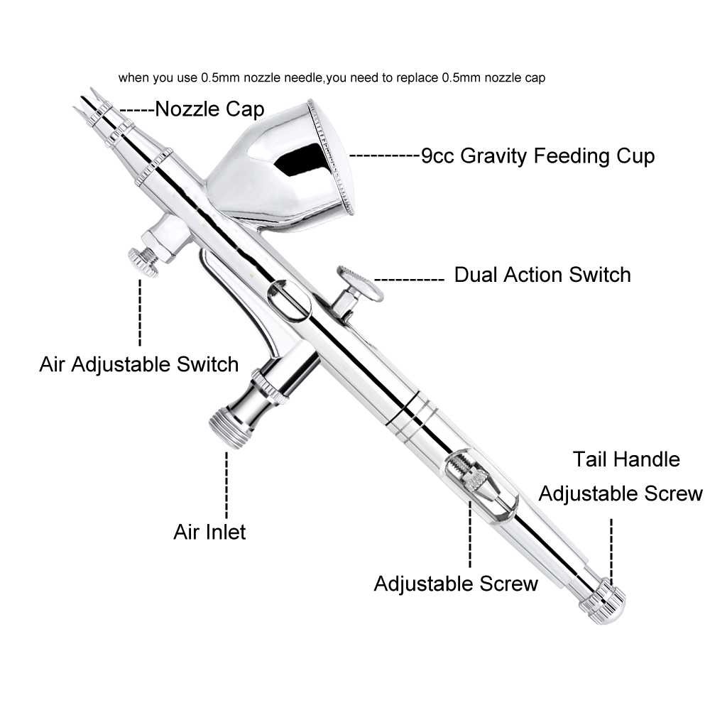 

ALHQSTR Nasedal Airbrush Spray Gun Set Dual Action Tattoo Nail Art Painting - NT-180K-3‼️COD‼️