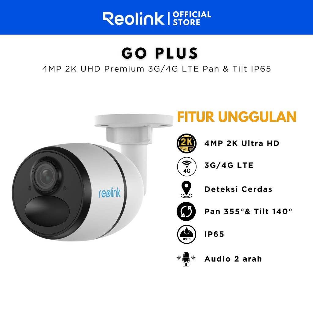 Reolink Go Plus 4MP Kamera CCTV Outdoor 10m 4G LTE 7800mAh Baterai Putih